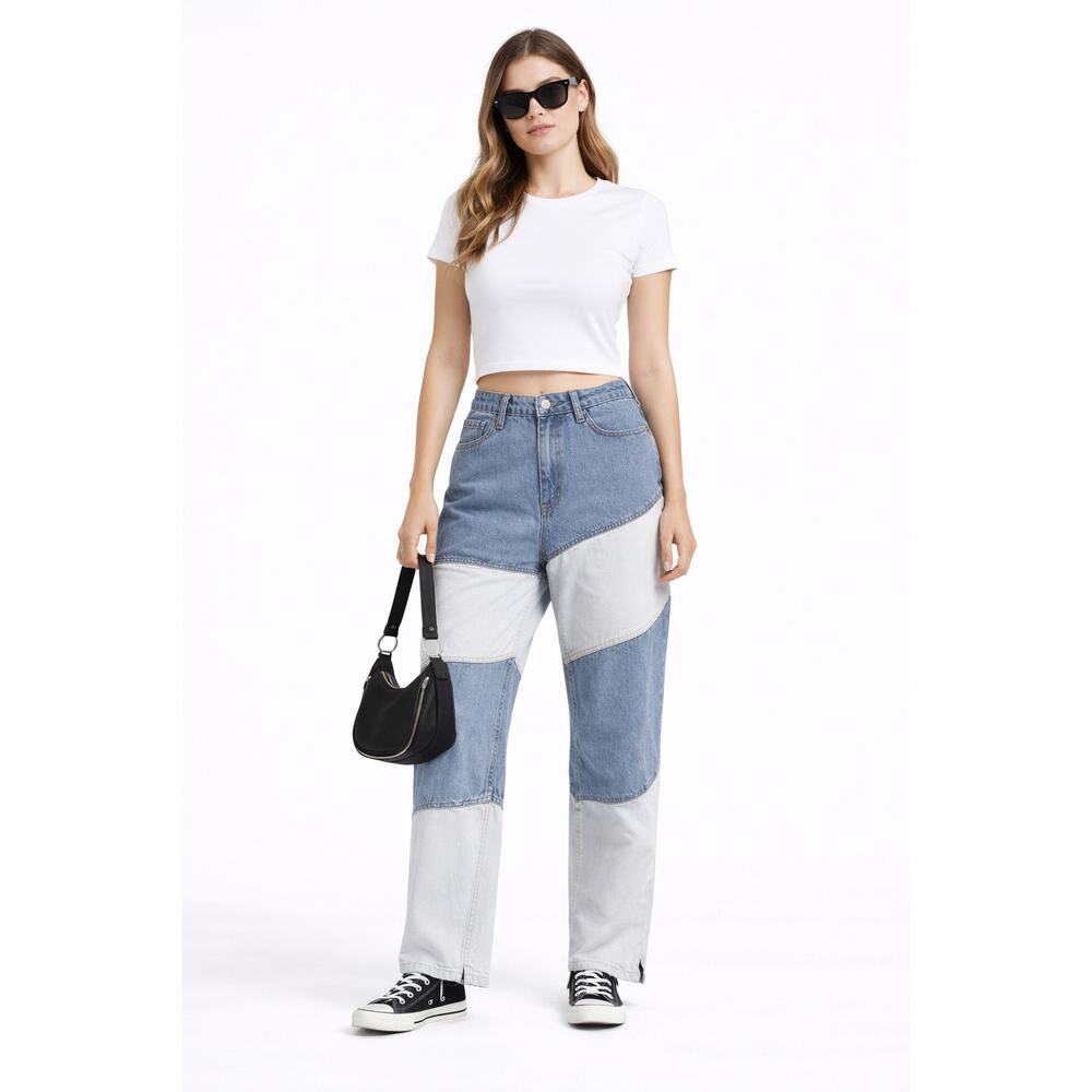 90s Patchwork Size 10 Two Tone High Rise Relaxed Jeans Womens 100% Cotton Y2K